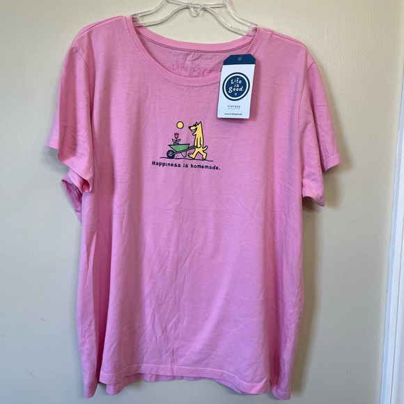 Life Is Good Pink Tee with Dog Graphic - Picture 1 of 4